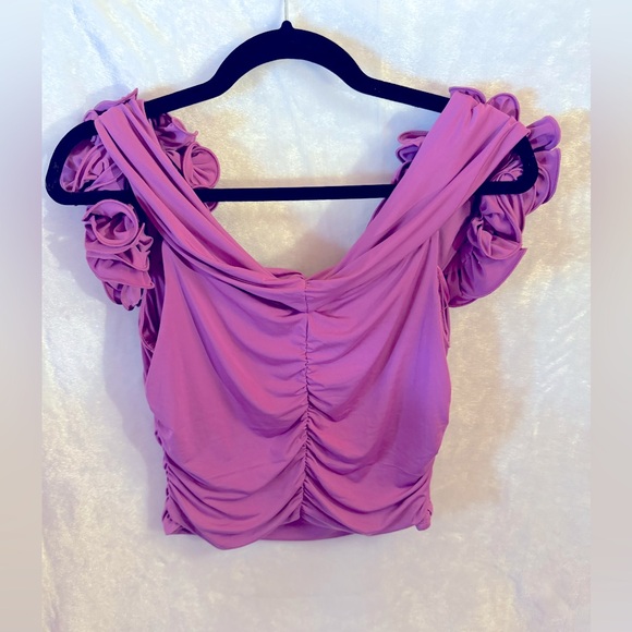 EXPRESS Body Contour Compression Off Shoulder Rosette Top - Picture 10 of 11